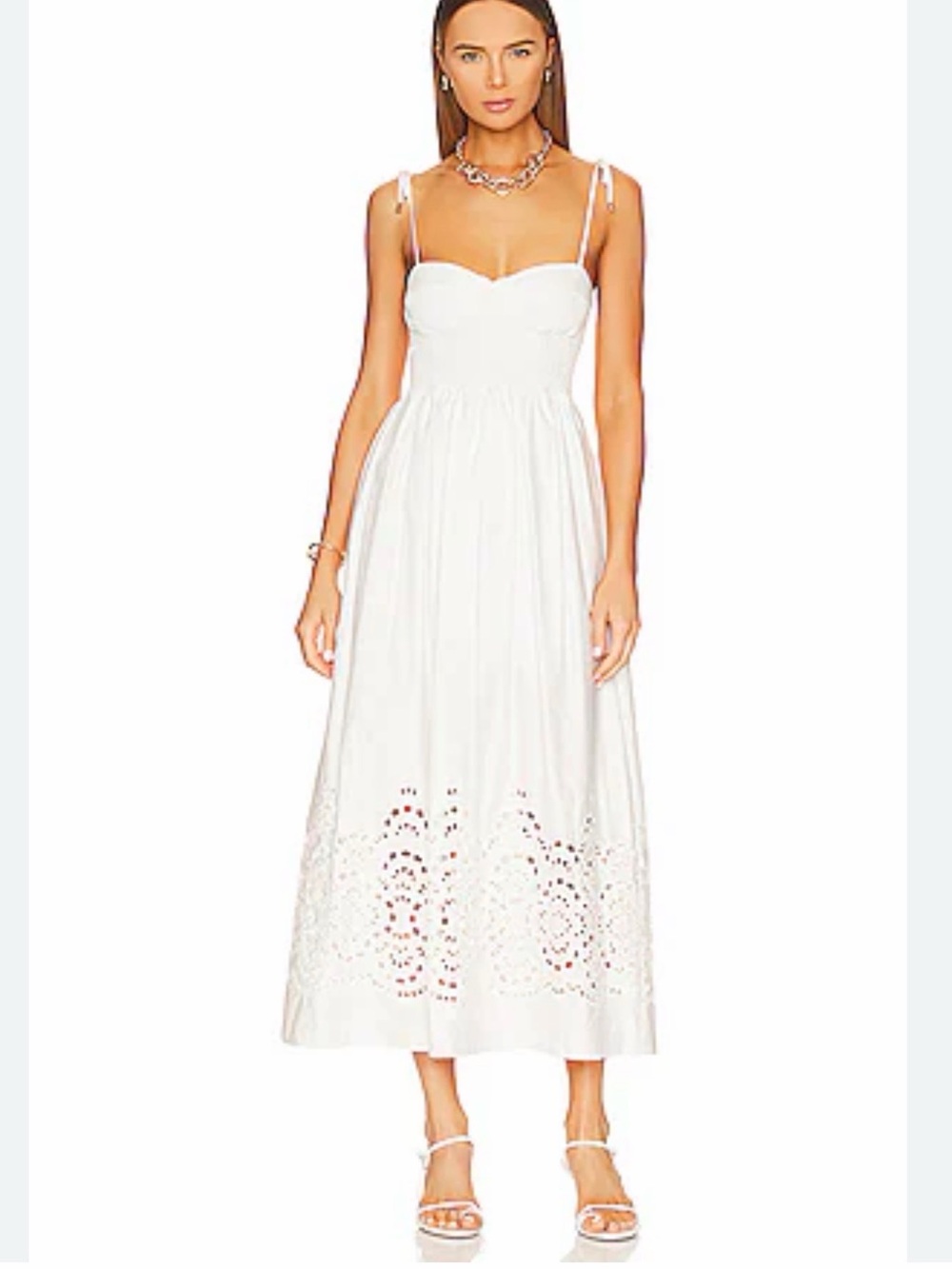 Karina Grimaldi White Eyelet Midi Dress